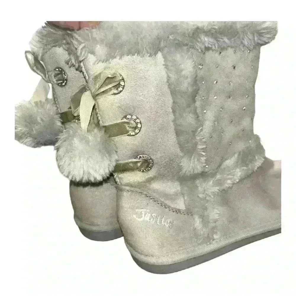 Justice Faux Fur Bling Boots Sz 8 - Picture 5 of 12